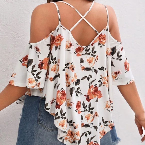 Plus Floral Print Cold Shoulder Blouse - Picture 5 of 5